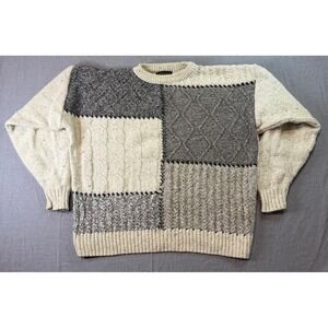Britches Patchwork Knit Sweater Crew Neck Long Sleeve Casual Pullover Wool USA